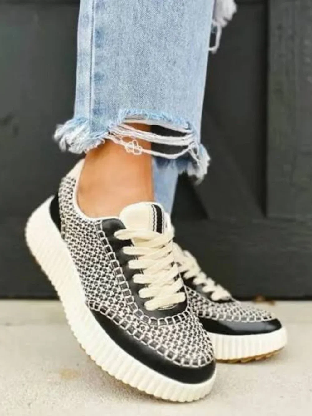 SHUSHOP SELINA Everyday Crochet Wedge Women's Sneaker Black Size 8 . - Picture 1 of 13